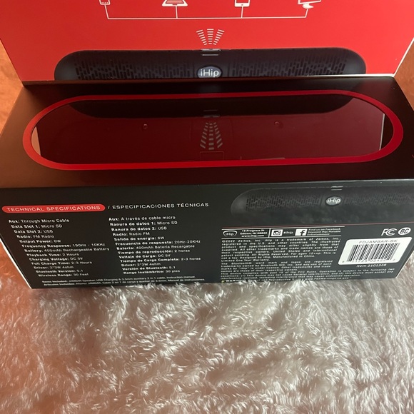 iHip Wireless Music Bluetooth Jambar Speaker 30ft Range Hands Free Calling Black - Picture 3 of 4